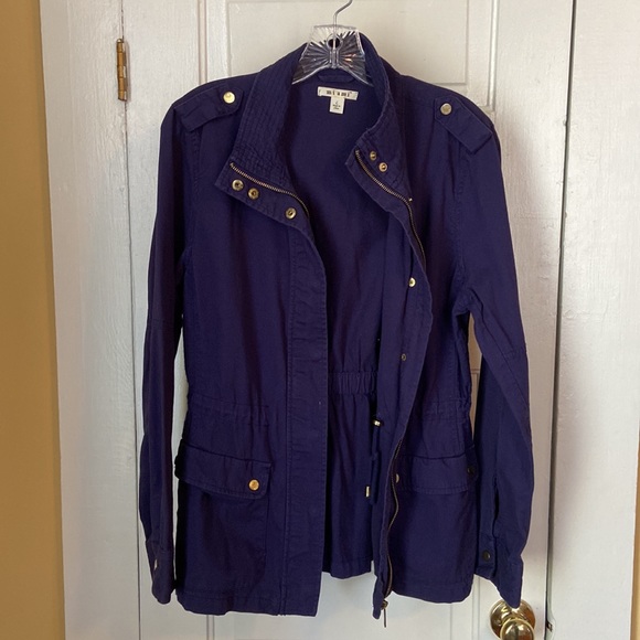 Blue Utility Style Jacket With Waist Drawcord! Francesca’s Size Large - Picture 3 of 7
